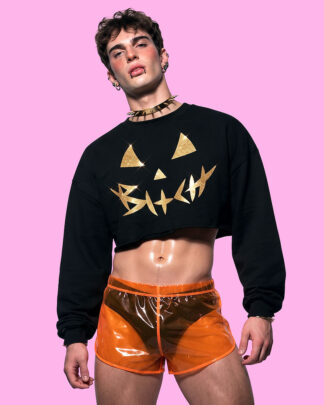 Halloween bxtch GOLD crop-top (sudadera corta negra)