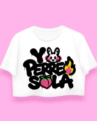 Bad Bunny Yo perreo sola crop-top (playera corta blanca)