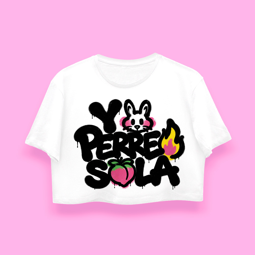 Bad Bunny Yo perreo sola crop-top (playera corta blanca)