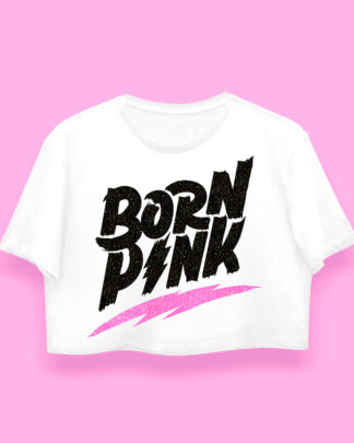 Crop-top ombliguera unisex genderless inspirada en Blackpink estampada con glitter diamantina brillantina