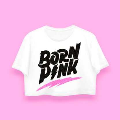 Crop-top ombliguera unisex genderless inspirada en Blackpink estampada con glitter diamantina brillantina