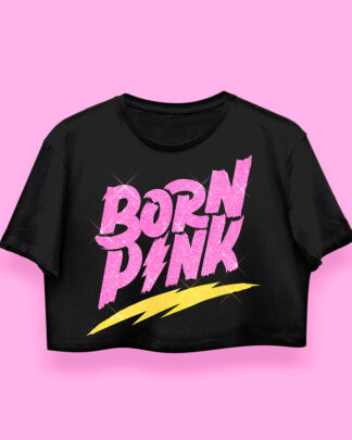 Crop-top ombliguera unisex genderless inspirada en Blackpink estampada con glitter diamantina brillantina