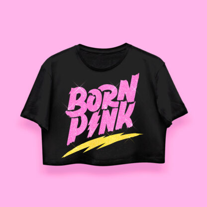 Crop-top ombliguera unisex genderless inspirada en Blackpink estampada con glitter diamantina brillantina