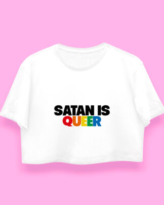 Satan is queer crop-top (playera corta blanca)