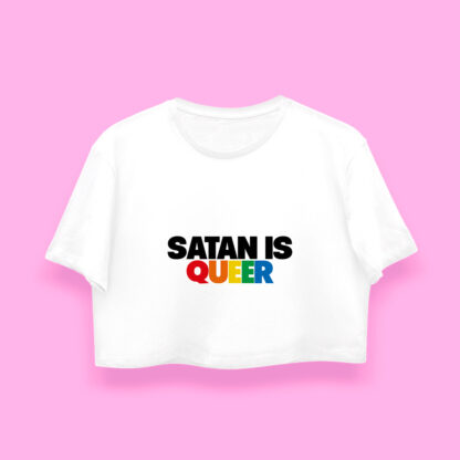 Satan is queer crop-top (playera corta blanca)