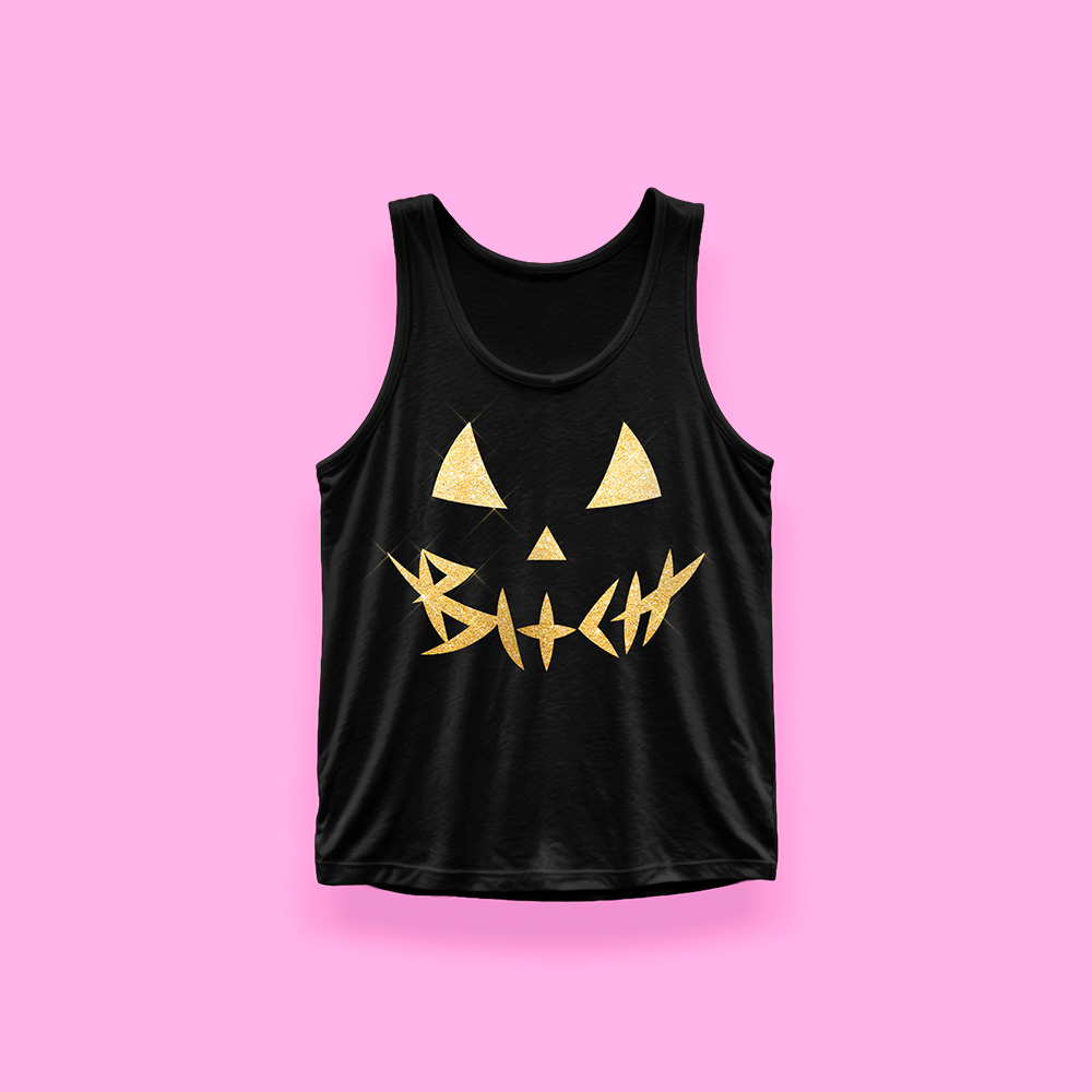 Halloween bxtch GOLD (tank top negro) - Imagen 2